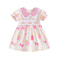 RSRZRCJ Birthday Girl Dress Toddler Smocked Bow Embroidery Bubble Short Sleeve Doll Neck Dresses Cake Smash Outfit Summer (Pink,