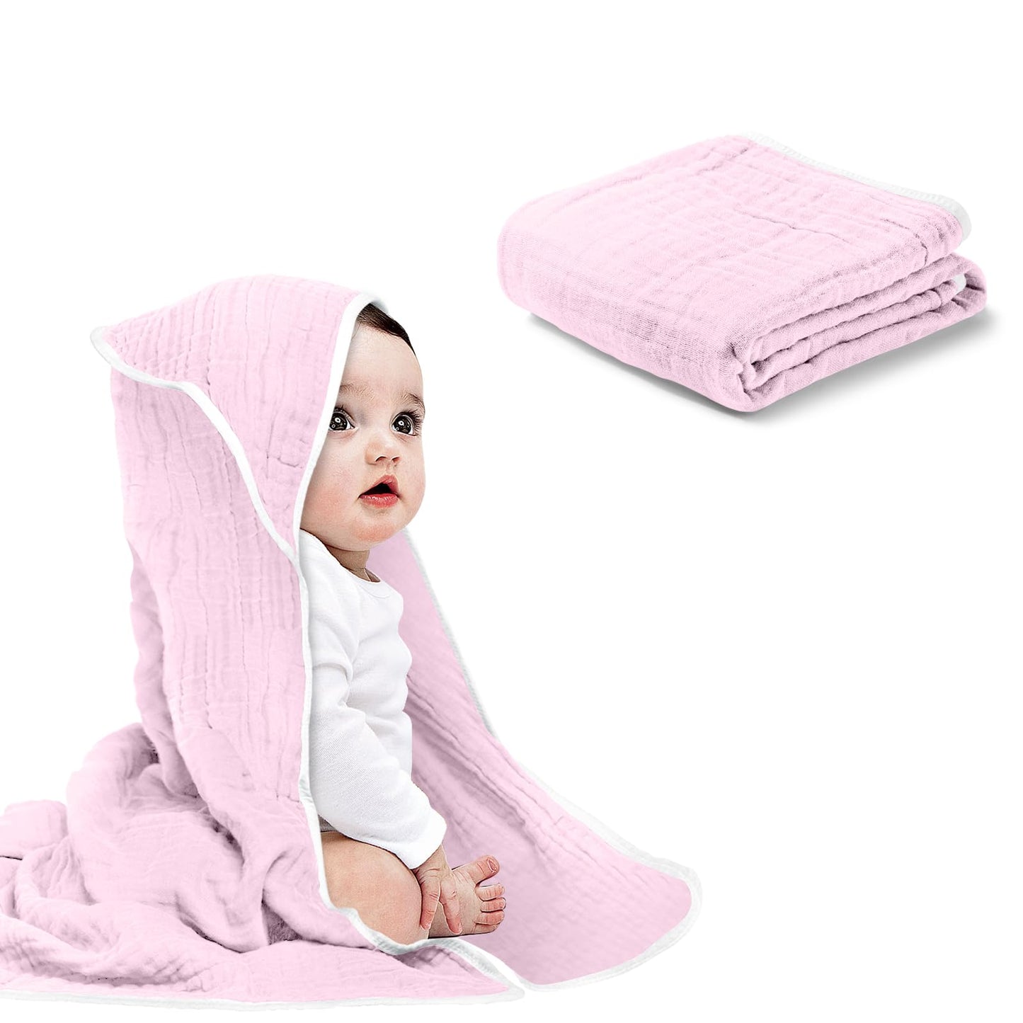 Arnzion Baby Hooded Towels For Babies And Toddlers, Muslin Baby Bath Towel Soft And Absorbency For Baby Girls (Pink 1 Pack)