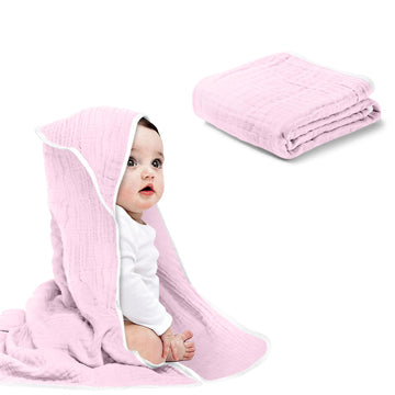 Arnzion Baby Hooded Towels For Babies And Toddlers, Muslin Baby Bath Towel Soft And Absorbency For Baby Girls (Pink 1 Pack)