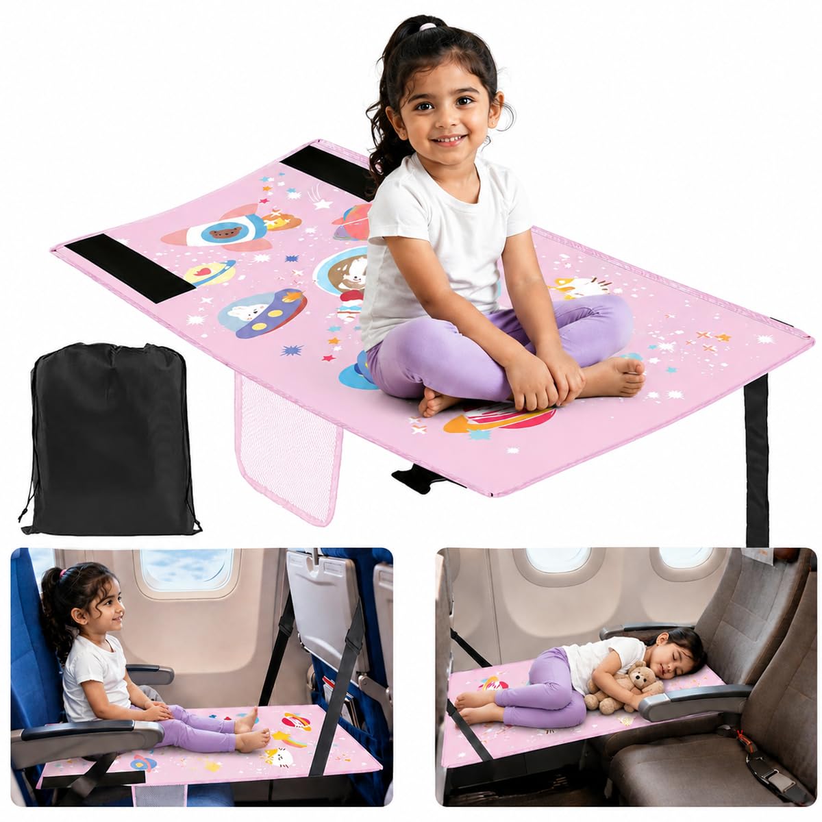 SNOWIE SOFT Portable Airplane Toddler Bed 79 * 44cm, Seat Extender Pink