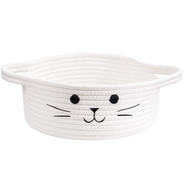 Hichen Small Round Woven Rope Basket, Cute Dog Toy Basket For Living Room, Decorative Nursery Basket For Toys, Diapers, Empty Gi