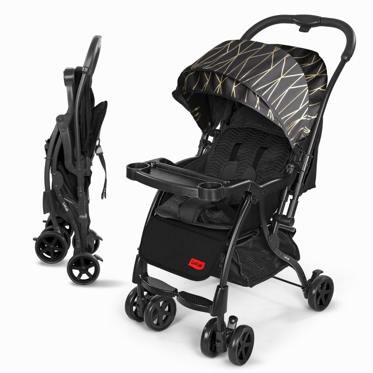 Luvlap Sunshine Plus Stroller/Pram With Reversible Handlebar, 5 Point Harness, 3 Level Recline Adjustment, Compact And Easy Fold