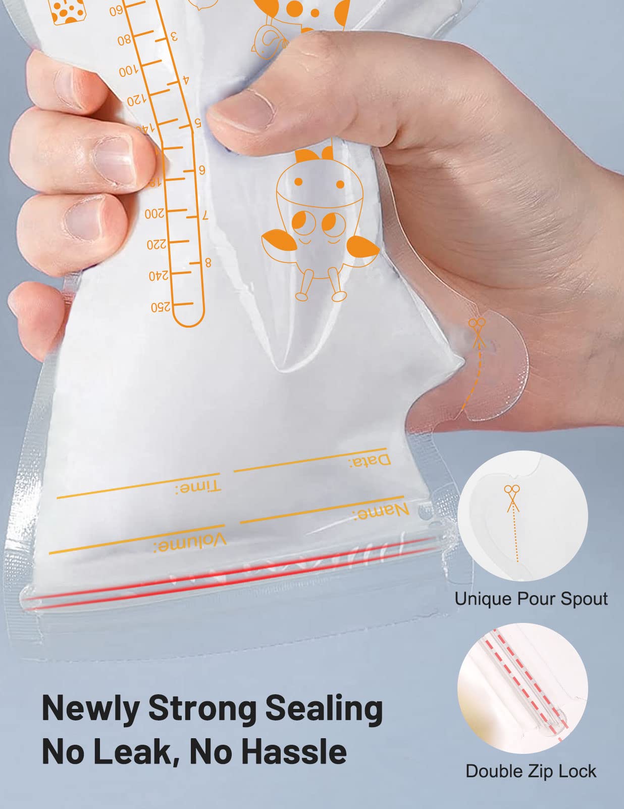 Mumgaroo Breastmilk Storage Bag Freezer, 8.5 Oz / 40 Pcs Breast Milk Storage Bags Freezer With Double Zip Lock, Self Standing, P