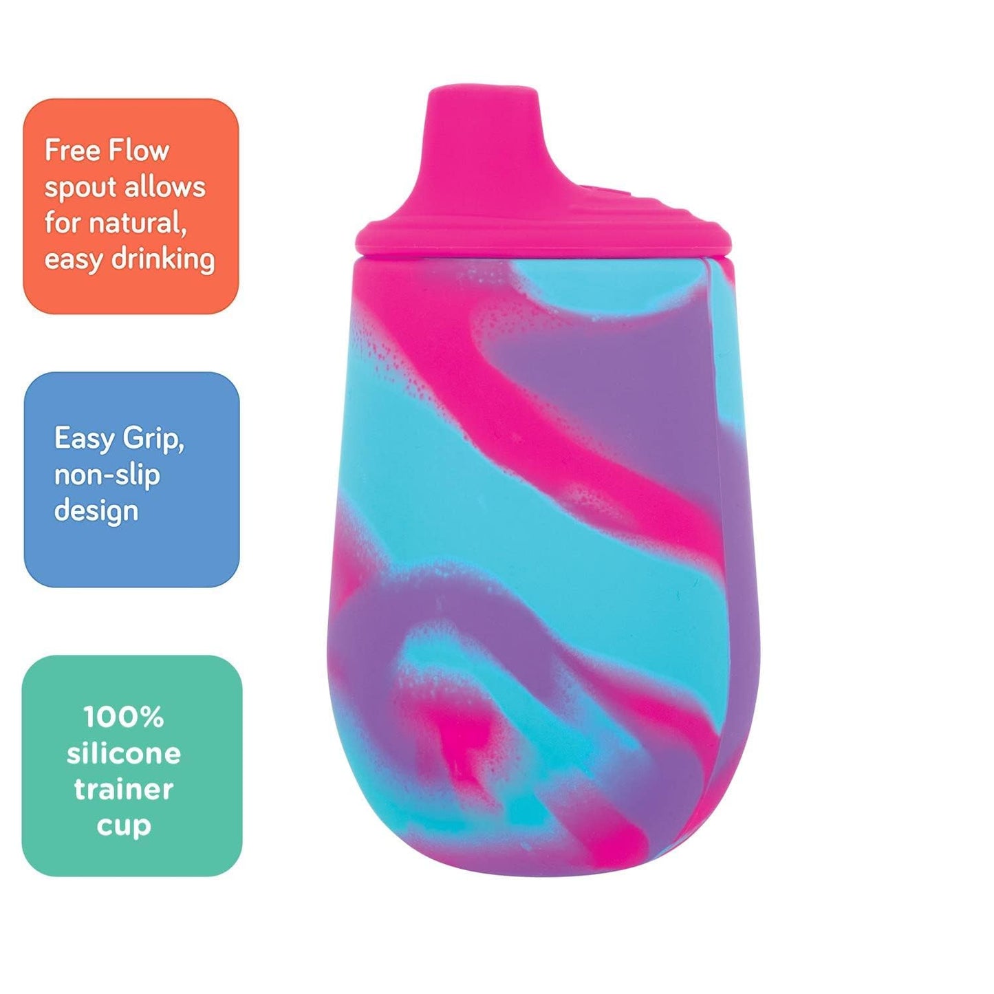Nuby Silicone Tie-Dye First Training Cup With Free Flow Soft Spout - 6Oz, 6+ Months, Pink/Purple