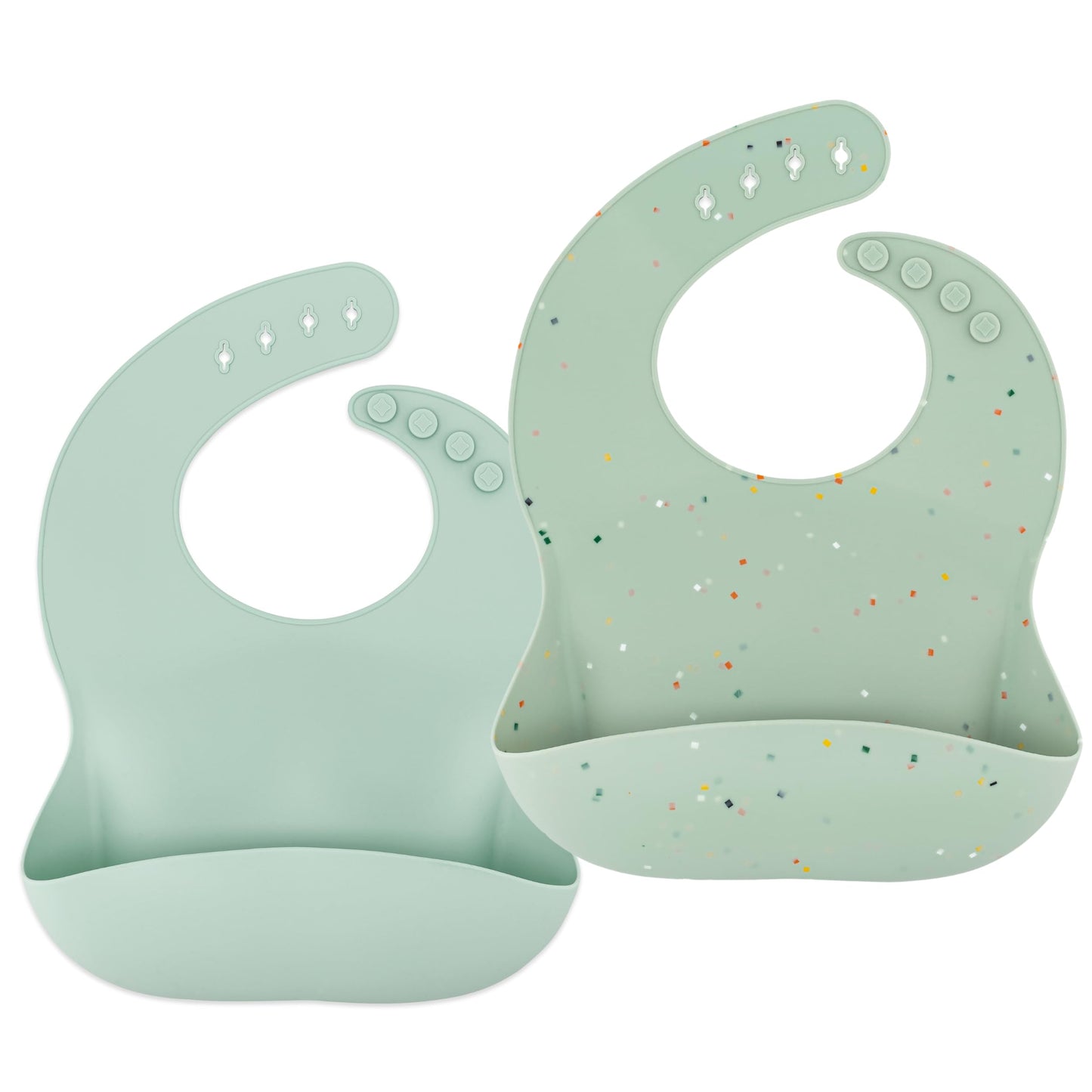 Ava + Oliver Waterproof Silicone Bib Set With Adjustable Neck Closure - Durable Silicone Bibs For Babies - Set Of 2 (Mint Confet