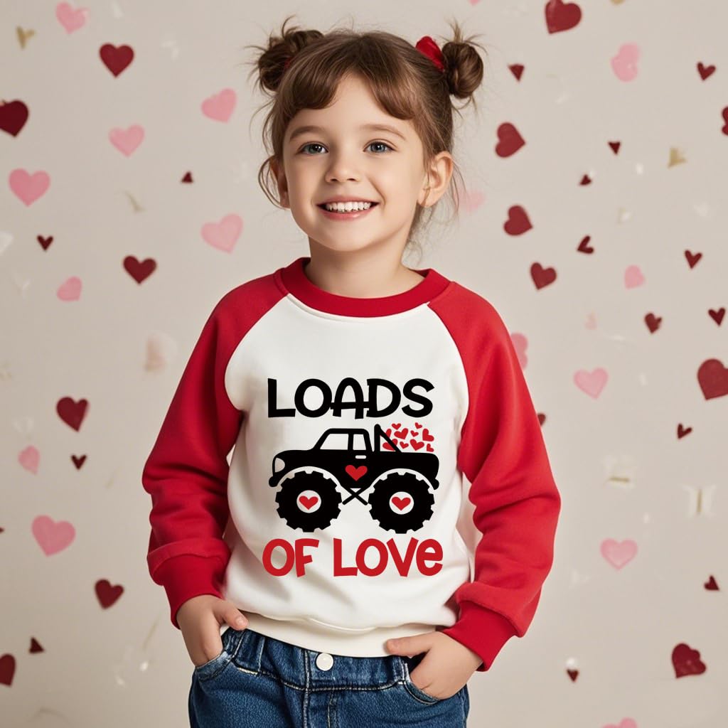 Xfsjgna Valentines Day Sweatshirts Kids 7T Boys Girls Valentine'S Monster Truck Graphic Raglan Shirt Toddler Long Sleeve Tops Re