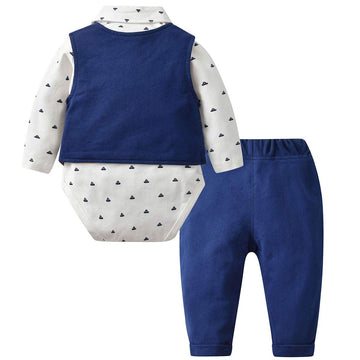 Famuka Baby Boy 3 Piece Formal Outfit Suit With Bows Waistcoat Gentleman Tuxedo (Navy 3, 18-24 Months)