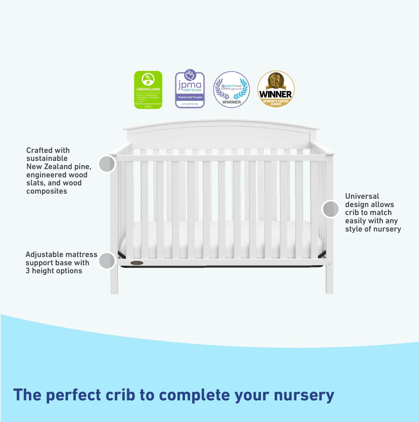 Graco Benton 5-In-1 Convertible Crib (White) - Greenguard Gold Certified, Converts From Baby Crib To Toddler Bed, Daybed And Ful