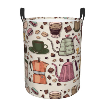 Pevtufa Vintage Coffee Foldable Laundry Basket Organizer,Fabric Clothes Toy Storage Basket Nursery Hamper Storage Bin For Househ