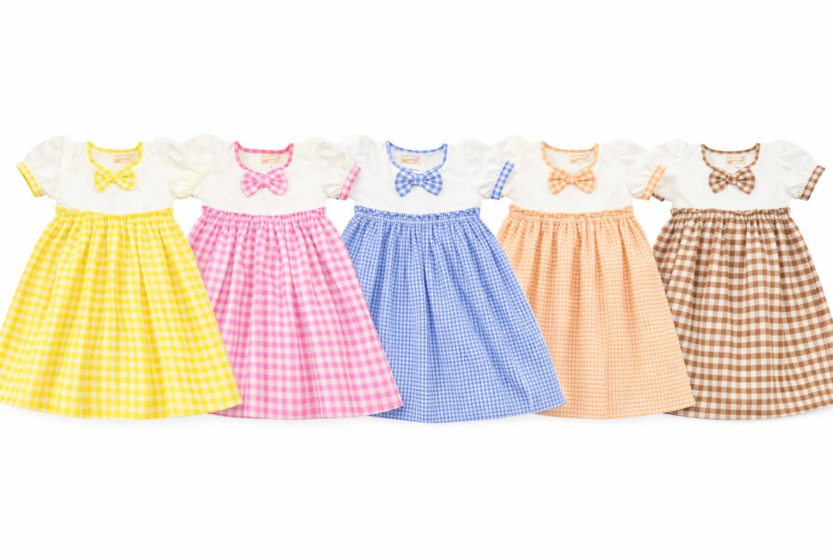 Koshmosh Combo Of 5 Cotton Baby Girl Dress With Cute Bow I Stylish Gingham Baby Frock I Soft MulmulLined Girl Outfit Yellow,Pin