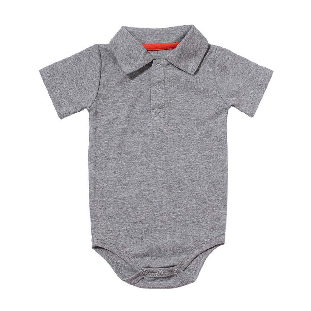 Teach Leanbh Baby Boys Pure Color Cotton Short Long Sleeve Polo Bodysuit 3-24 Months (Grey, 9 Months)