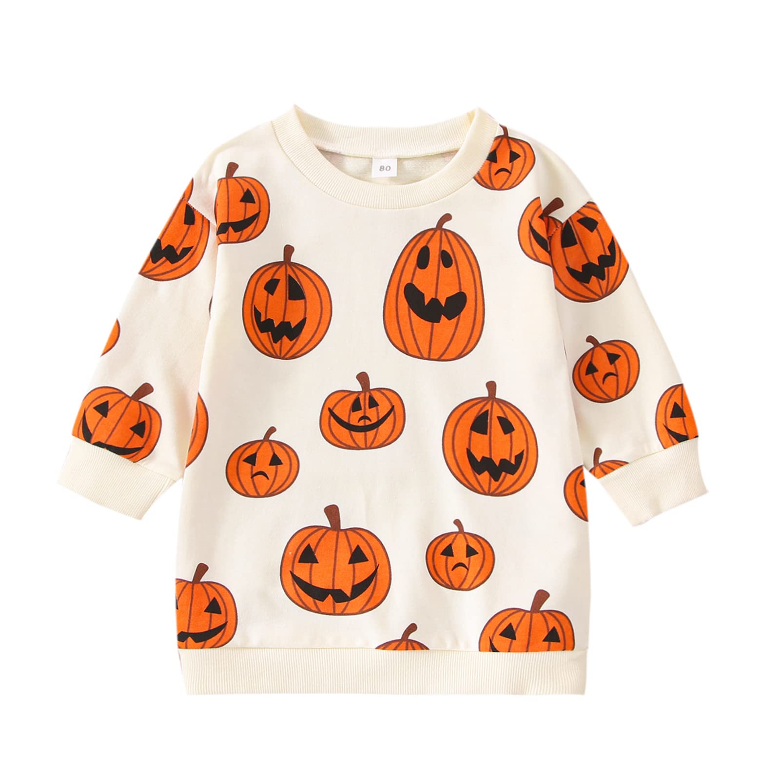 Toddler Baby Halloween Outfit Boy Girl Pumpkin Sweatshirt Crewneck Pullover Sweater Long Sleeve Shirt Fall Clothes (Oversized Pu