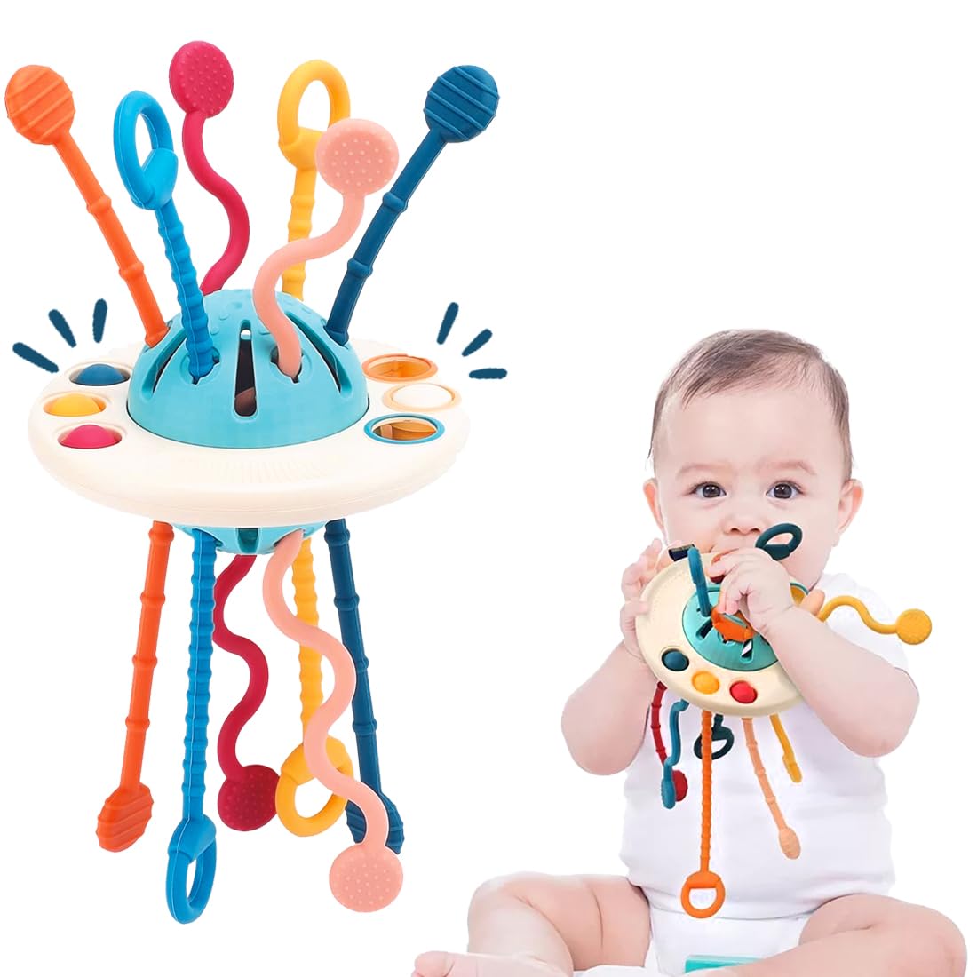 Wembley Pull String Teethers Baby Toys For 6 To 12 Months | Bpa Free Food Grade Silicone Fine Motor Skills Montessori Toddler To