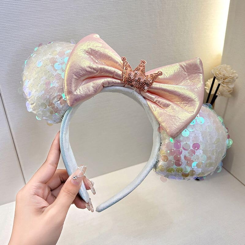 Rcjera Minnie Sequin Mouse Ears Headband For Women Girls Boys, Sequin Bow Headbands Classic Glitter Party Princess Decoration