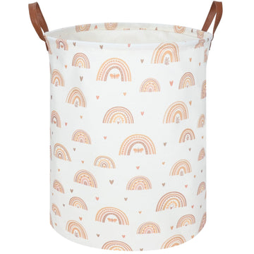 Fxocshe Boho Rainbow Laundry Hamper,Girls Laundry Hamper,Waterproof Foldable Canvas Laundry Basket,Baby Nursery Hamper,Gift Bask