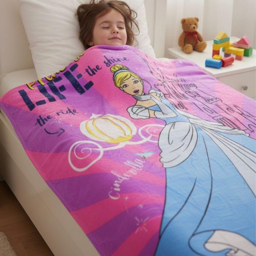 Decovia Disney Kids Printed Single Bed Blanket | Soft & Cozy Cartoon Blanket For Girls | Lightweight Winter Ac Blanket (Princess