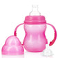 Nuby 3-Stage Wide Neck No Spill Bottle With Handles And Non-Drip Juice Spout, 3 Months, 8 Ounce, 3 Count, Pink/Purple/Teal (Pink