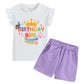 Tkria Birthday Girl Outfit Sleeveless Shirt Shorts Set Rainbow 2Nd Birthday Letter Toddler Girls Clothes 2T