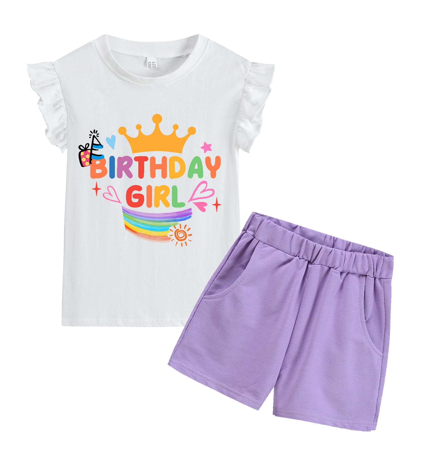 Tkria Birthday Girl Outfit Sleeveless Shirt Shorts Set Rainbow 2Nd Birthday Letter Toddler Girls Clothes 2T