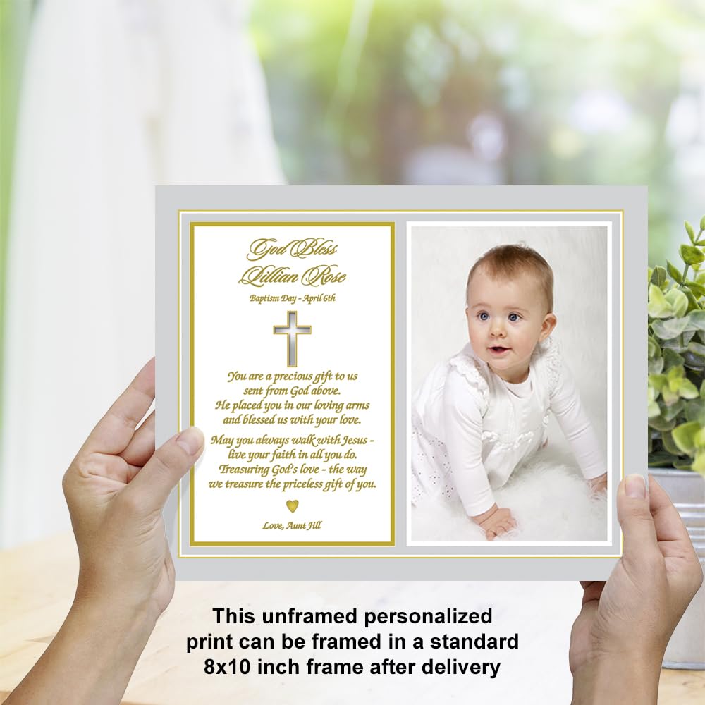 Poetry Gifts Baby Baptism Blessing For Boy Or Girl, Personalized With Name, Date And Photo, 8X10 Inch Custom Print