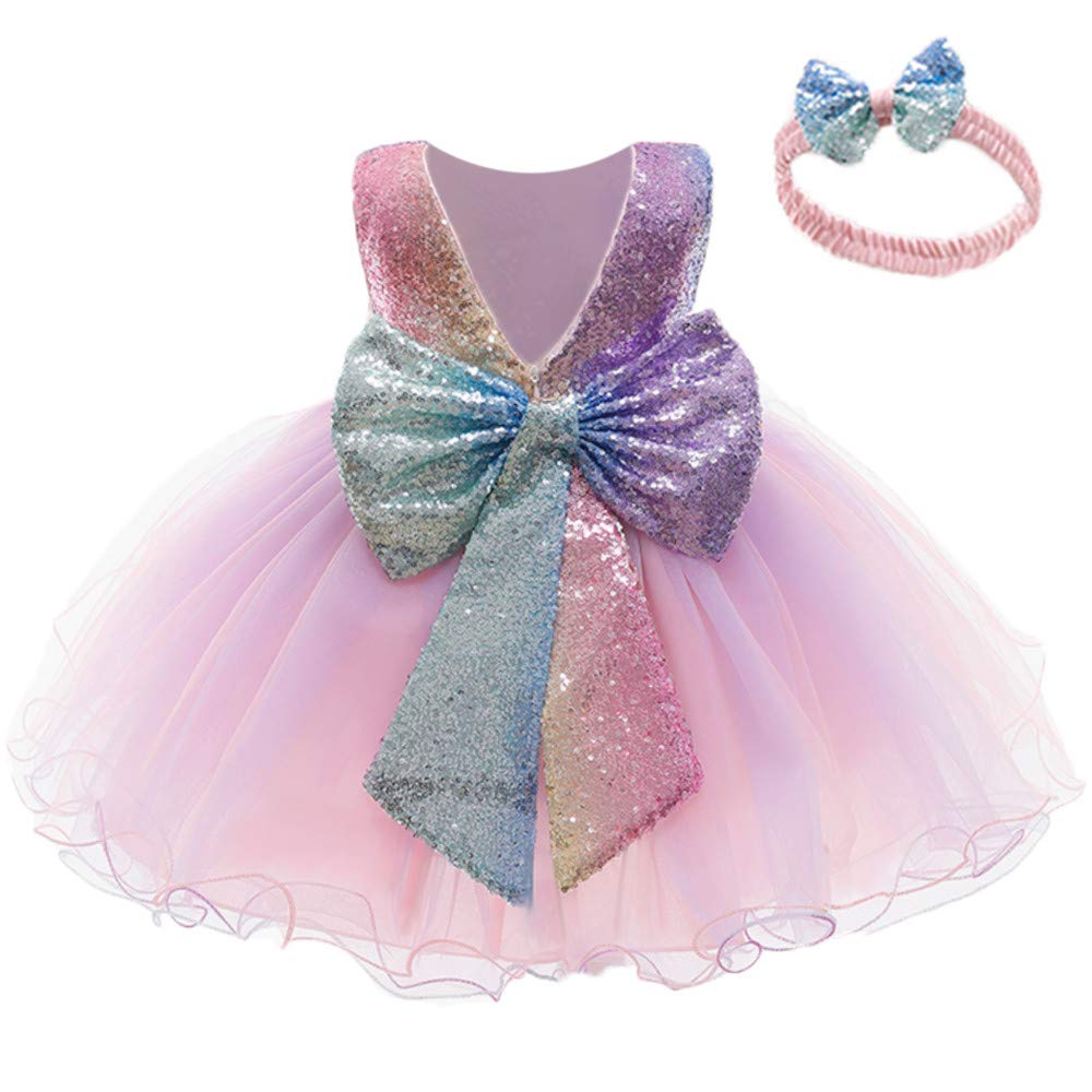 Wzsygdtc Toddler Girl Sequins Bow Dresses Baby Little Girls Tulle Lace Party Ball Gown Dress (Pinkpurple,120)