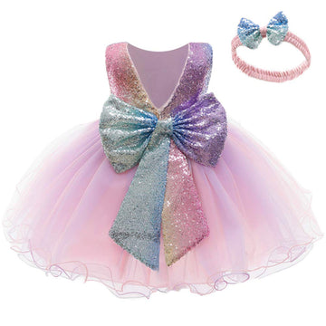 Wzsygdtc Toddler Girl Sequins Bow Dresses Baby Little Girls Tulle Lace Party Ball Gown Dress (Pinkpurple,120)