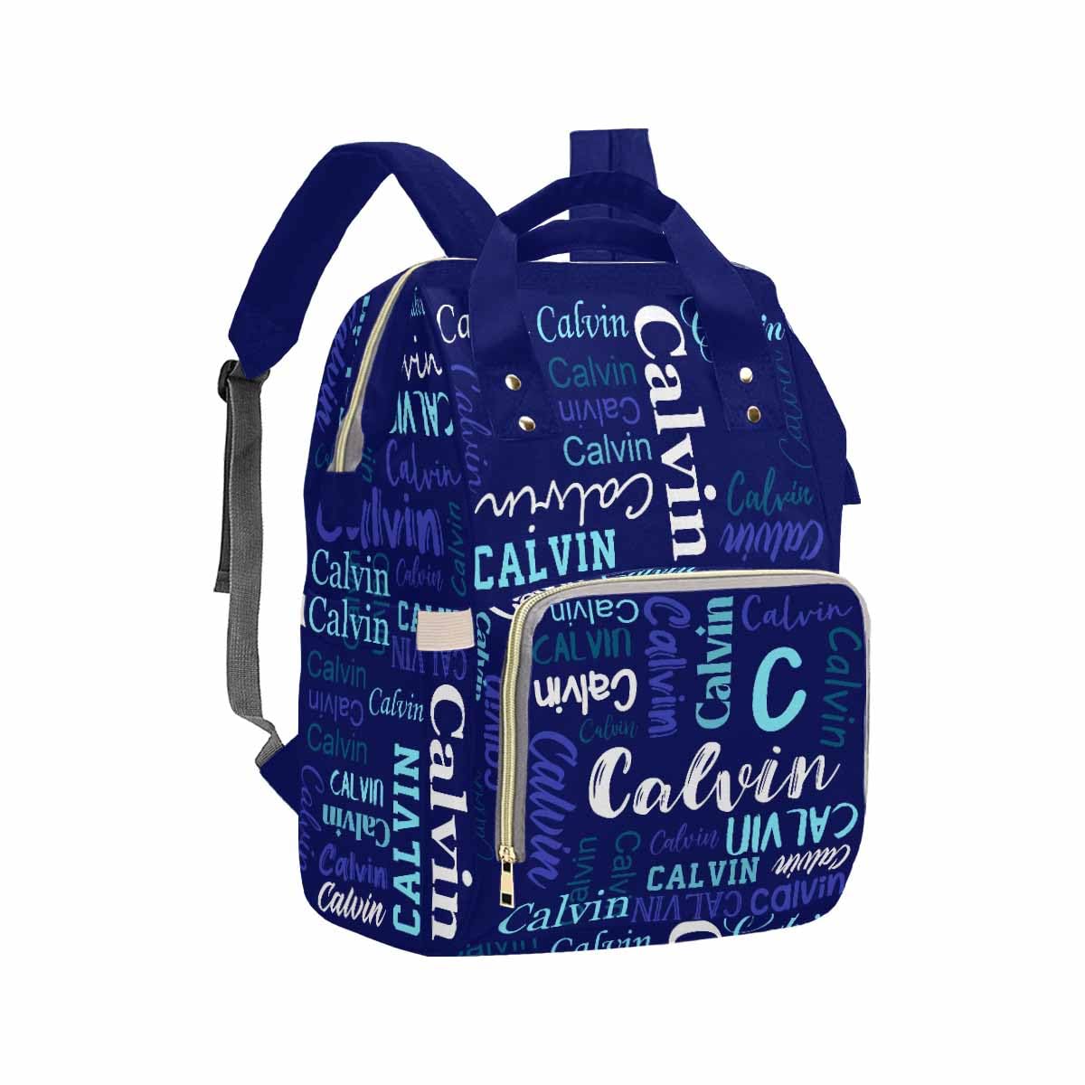 Custom Diaper Bag, Dark Blue Logo Name Diaper Backpack Personalized Mummy Nursing Baby Bags Fashion Shoulders Bag Casual Daypack
