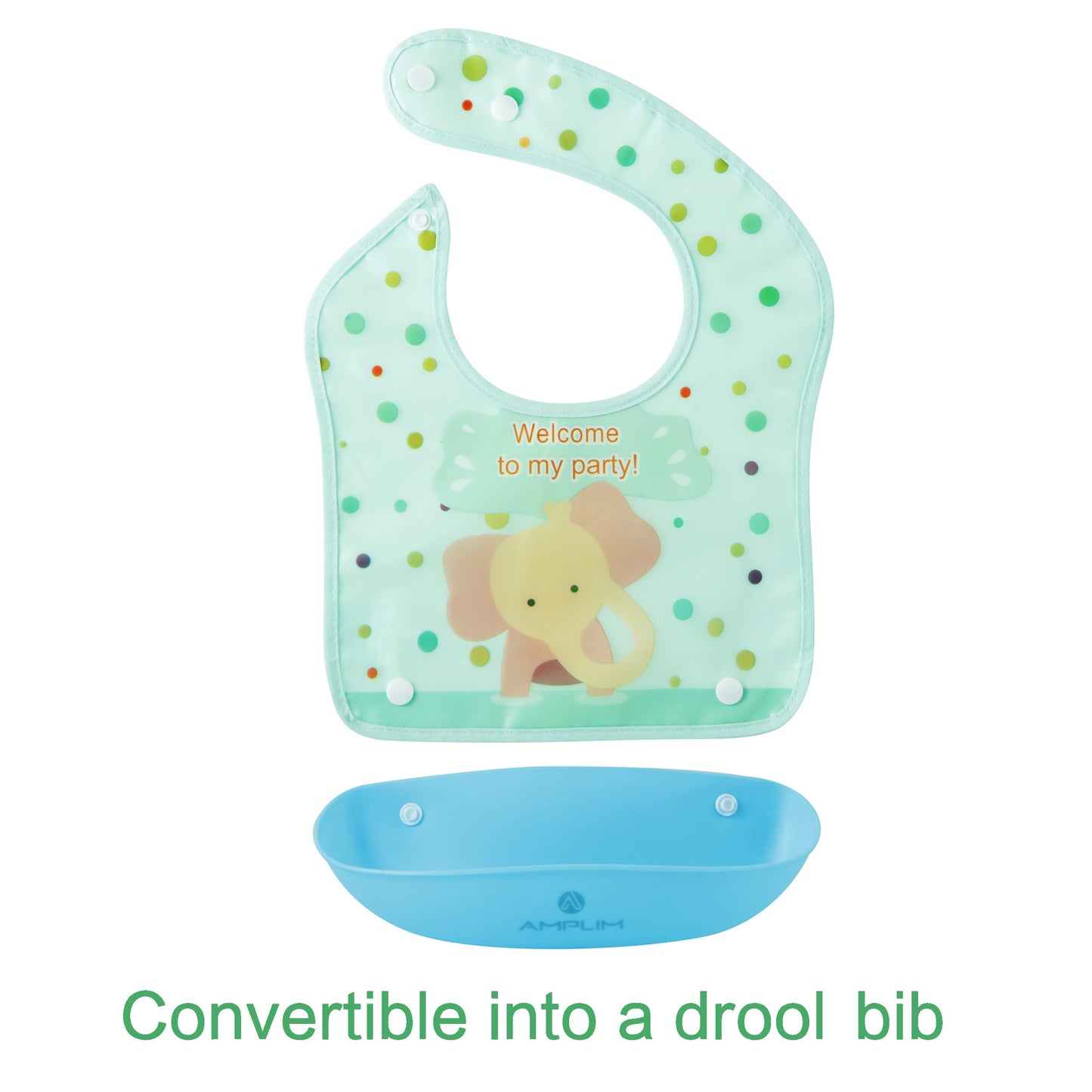 Amplim Baby Feeding Bib (3-Pack) Toddler/Baby Bibs For Eating. Waterproof, Adjustable, Lightweight. Eco-Friendly Peva Material.