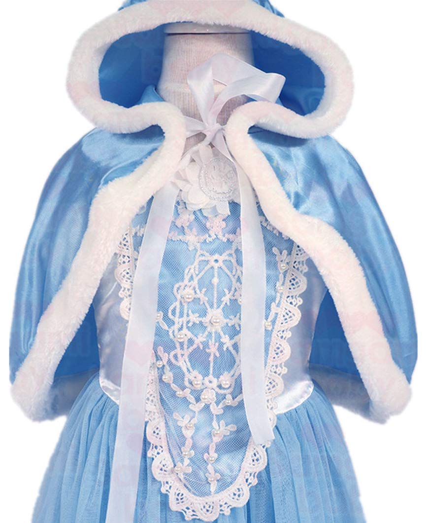 Myzls Cinderella Princess Dress Girls Snow White Fancy Party Costume Halloween Dress Up Outfit Size 150, 7-8 Years,Blue