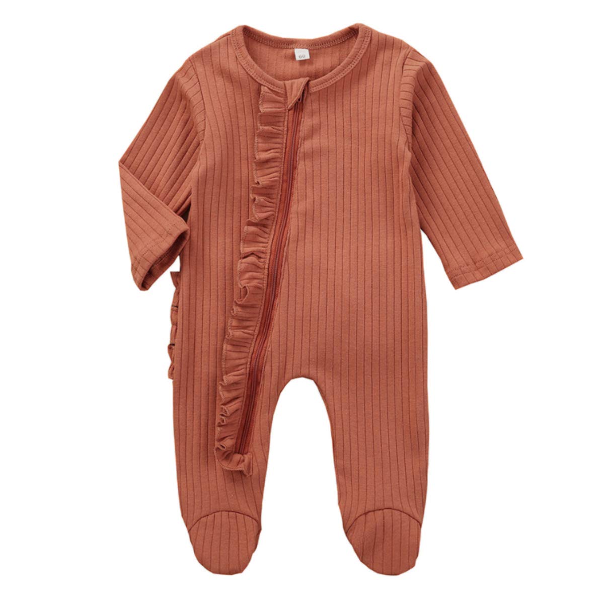 Kuriozud Newborn Baby Girl Boy Zipper Sleeper Ruffle Footed Romper One Piece Clo WBBAPB08C4YXNMF
