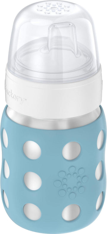 Lifefactory 8-Ounce Stainless-Steel Vacuum-Insulated Wide-Neck Baby Bottle With Sippy Nipple, Denim (Ls2251Wde4)