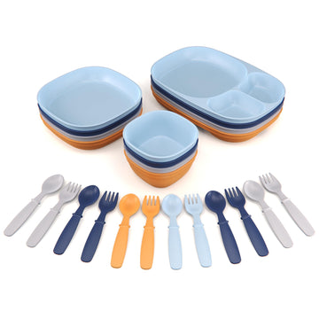Kids Dinnerware Set - 24 Pieces, 4 Place Settings - Tough Tableware For Toddlers - Made In The Usa - Dishwasher And Microwave Sa
