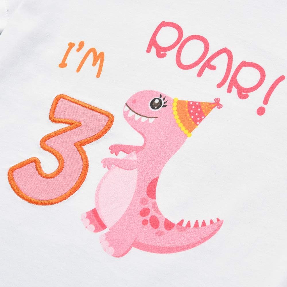 Amztm 3Rd Birthday Girl T-Shirt Dinosaur Party B-Day Themed Tee Gift For Toddler (Us, Age, 4 Years, White)