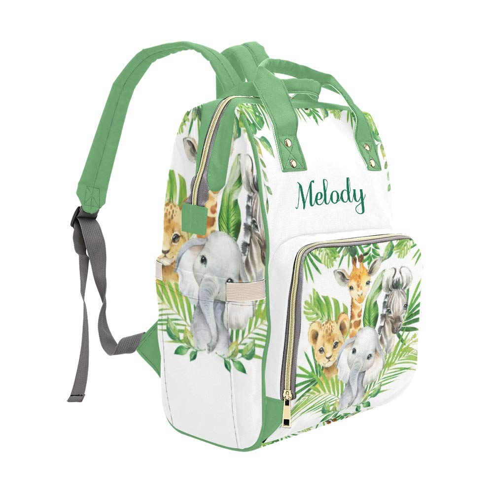 Yeshop Jungle Safari Animals Nuetral Personalized Diaper Bag Backpack Tote With Name,Custom Travel Nappy Mommy Bag Backpack For