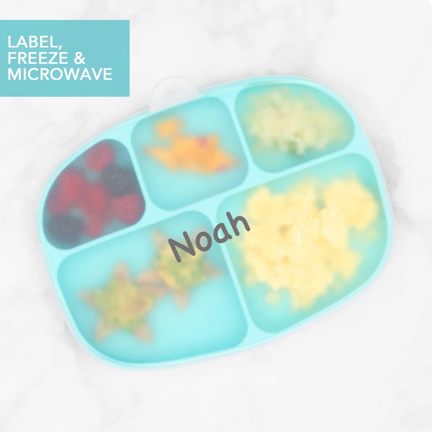 Bumkins Toddler And Baby Suction Plate, Silicone Divided Grip Dish And Lid, Large 5-Section Tray For Kids, Essentials In Childre