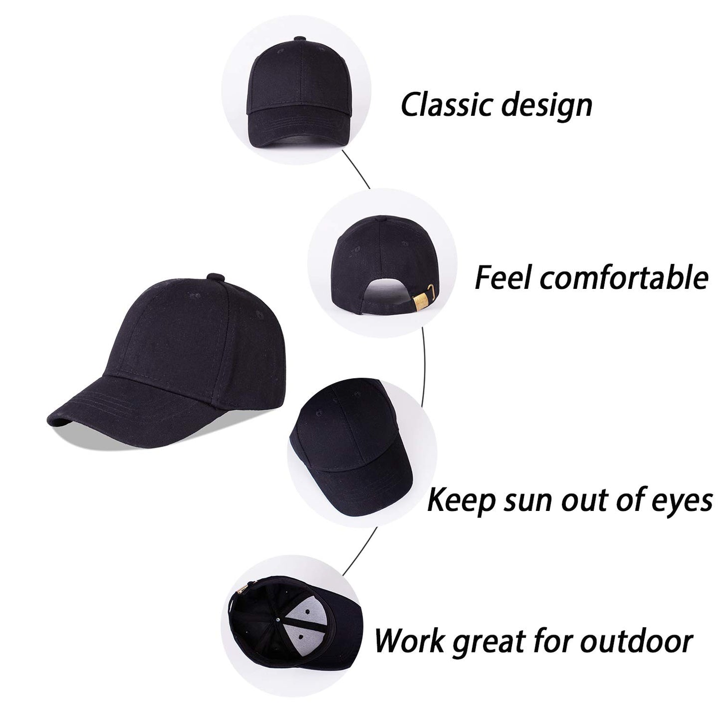 Langzhen Cotton Outdoor Toddler Girls Boys Plain Baseball Cap Baby Infant Structured Adjustable Hat For Kids Sun Hat (S-Black)