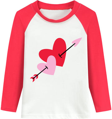 Ddsol Toddler Little Girl Valentine Day Shirt Baby Kid Love Heart Breaker Print Tshirt Red White Raglan Long Sleeve Cotton Tee T