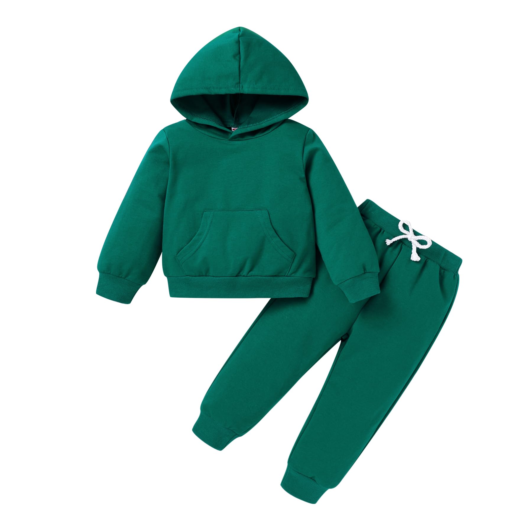 Happy Town Toddler Fall Outfits For Girl Boy Long Sleeve Hoodie Top And Long Sweatpants Set Toddler Sweatsuit (Solid Color-Black