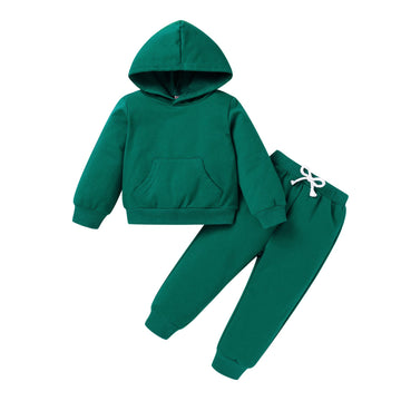 Happy Town Toddler Fall Outfits For Girl Boy Long Sleeve Hoodie Top And Long Sweatpants Set Toddler Sweatsuit (Solid Color-Black