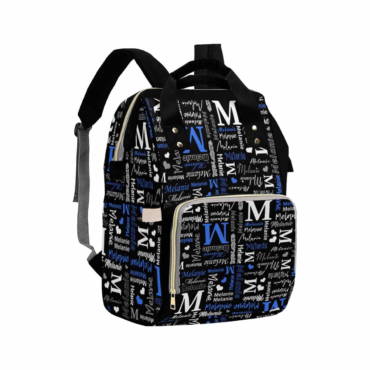 Artsadd Personalized Nappy Bag Large Capacity Baby Diaper Bags, Blue And Black Daypack Custom Monogrammed Diaper Backpack For Da