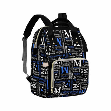 Artsadd Personalized Nappy Bag Large Capacity Baby Diaper Bags, Blue And Black Daypack Custom Monogrammed Diaper Backpack For Da
