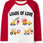 Boys Valentine'S Day Shirt Loads Of Love Vehicles Truck Tops Toddler Kids Raglan Red Sleeve T-Shirt 7 Years