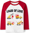 Boys Valentine'S Day Shirt Loads Of Love Vehicles Truck Tops Toddler Kids Raglan Red Sleeve T-Shirt 7 Years