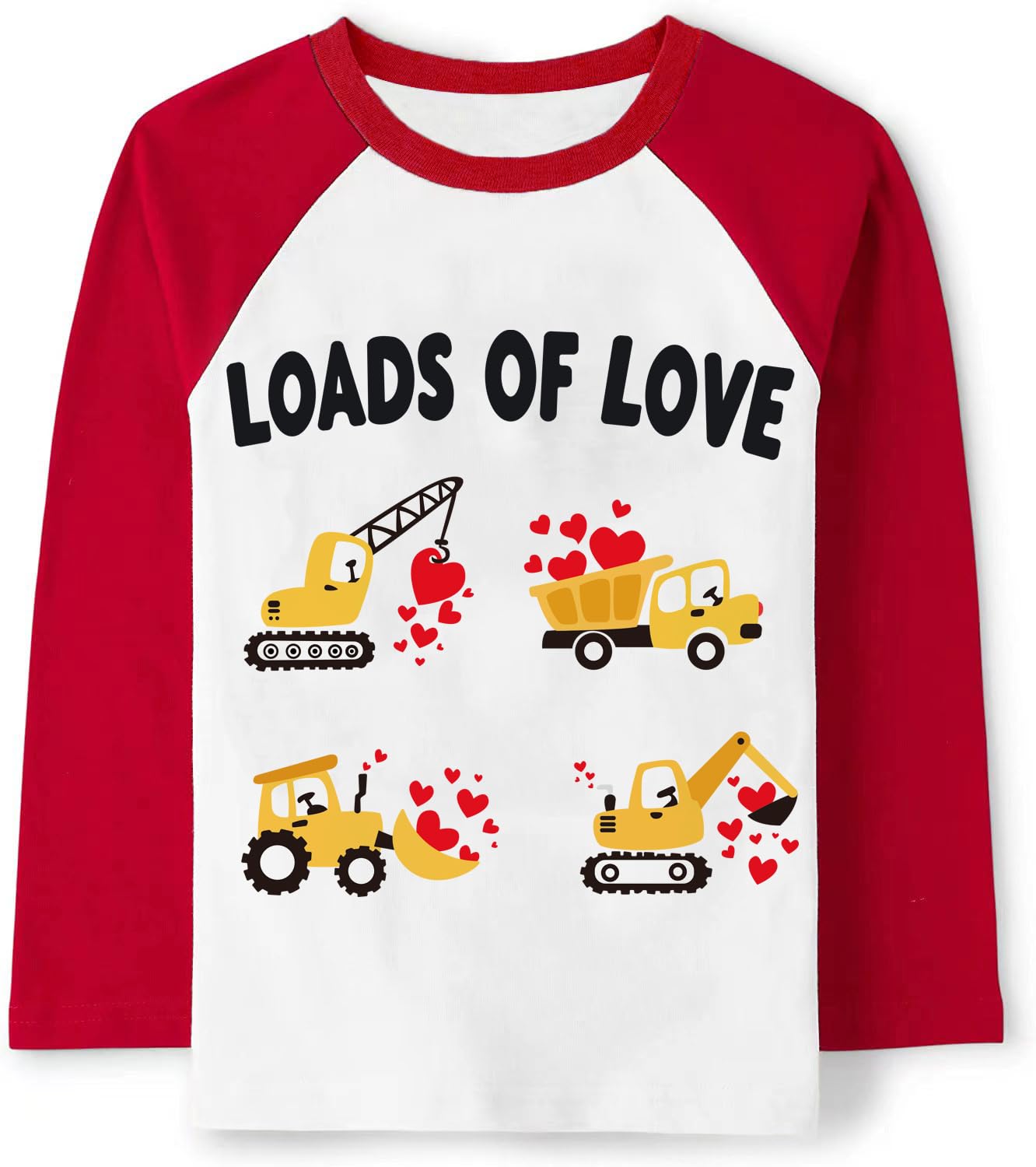 Boys Valentine'S Day Shirt Loads Of Love Vehicles Truck Tops Toddler Kids Raglan Red Sleeve T-Shirt 7 Years