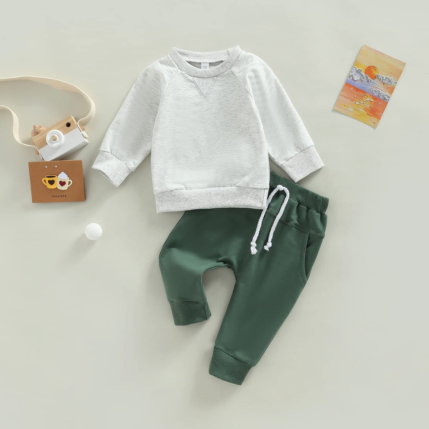 Toddler Baby Boy Clothes Set Solid Color Long Sleeve Crewneck Sweatshirt Top Casual Pants Set 2Pcs Fall Winter Outfits (Gray Gre