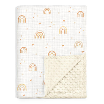 Rainbow Baby Blankets for Girls, Soft Nursery Minky Blankets with Muslin and Dotted Fleece Back 30x40 inches, Receiving Bed Quil