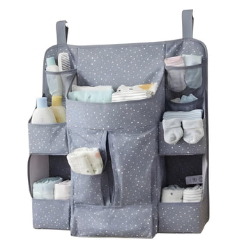 MAPPERZ Multipocket Hanging Baby Care Organizer, Multiple Uses Storage Bag for Nursery Wardrobe, Grey Polka Dot, SpaceSaving Or