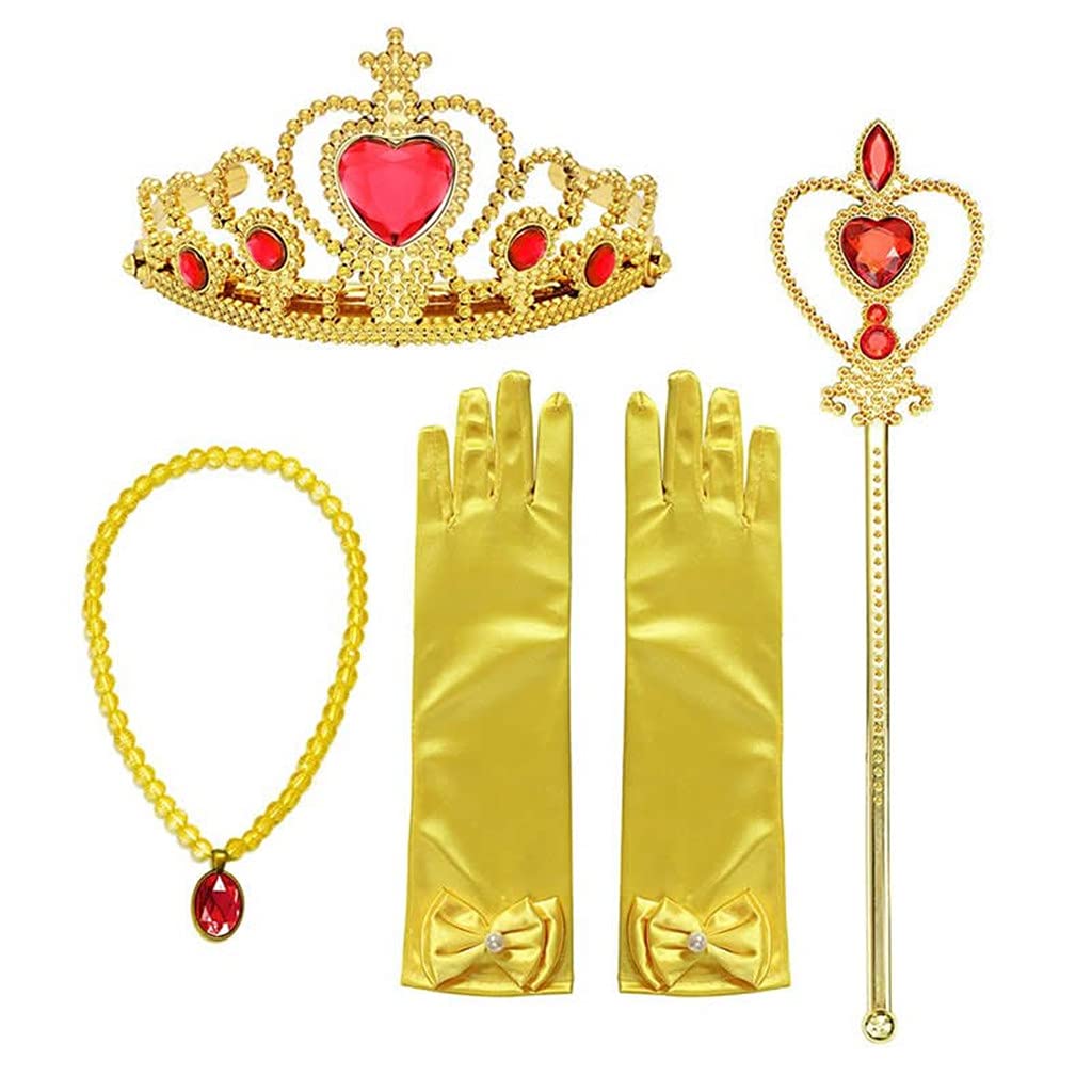 Dreamhigh Princess Cosplay Dress Up Accessorries Grils Costume Crown, Wand, Gloves Valued Pack (Gold)