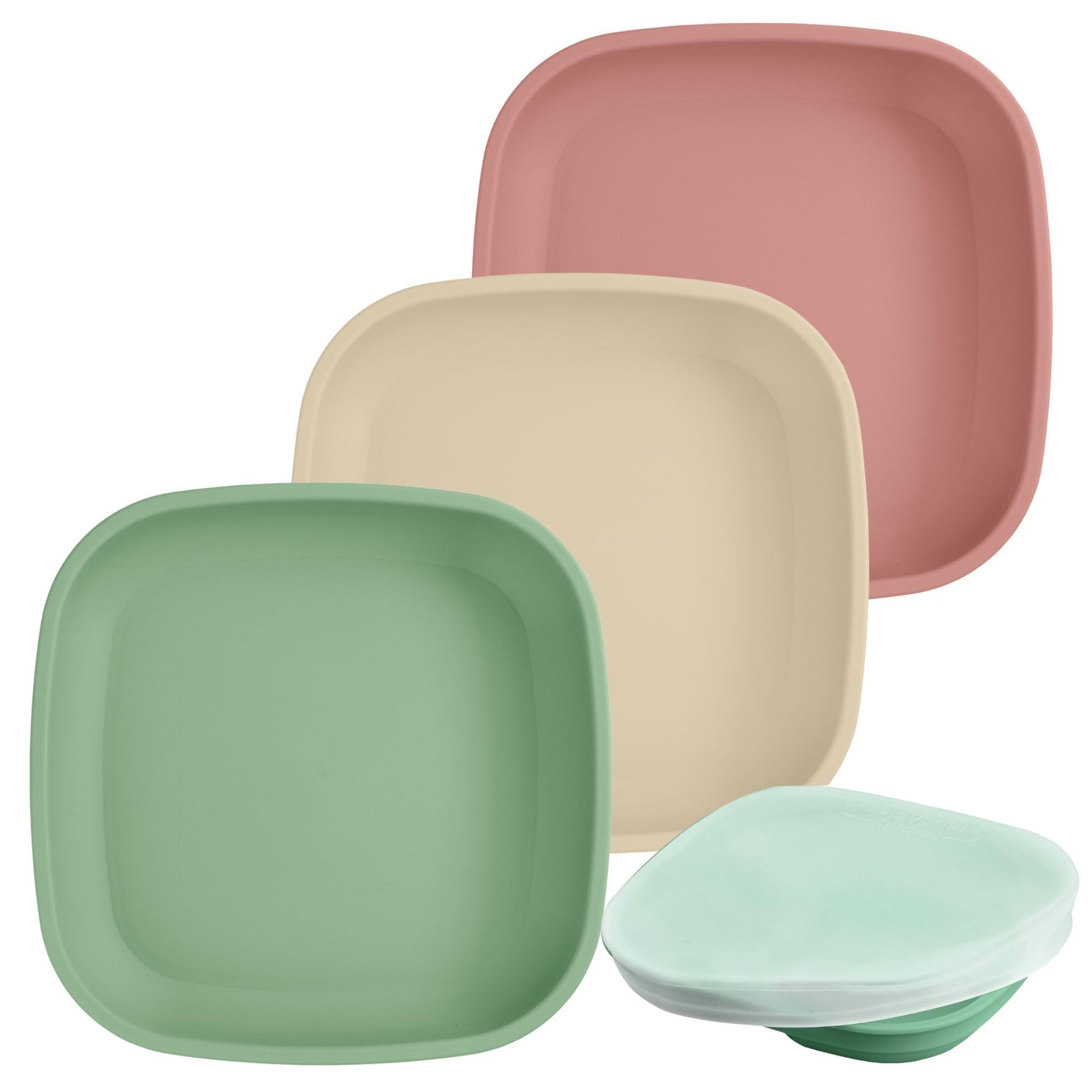 Re-Play Toddler Plates - 22 Oz. Deep-Walled Flat Kids Plates with Lid - Dishwasher & Microwave Safe - Made in USA - Set of 3-7.3
