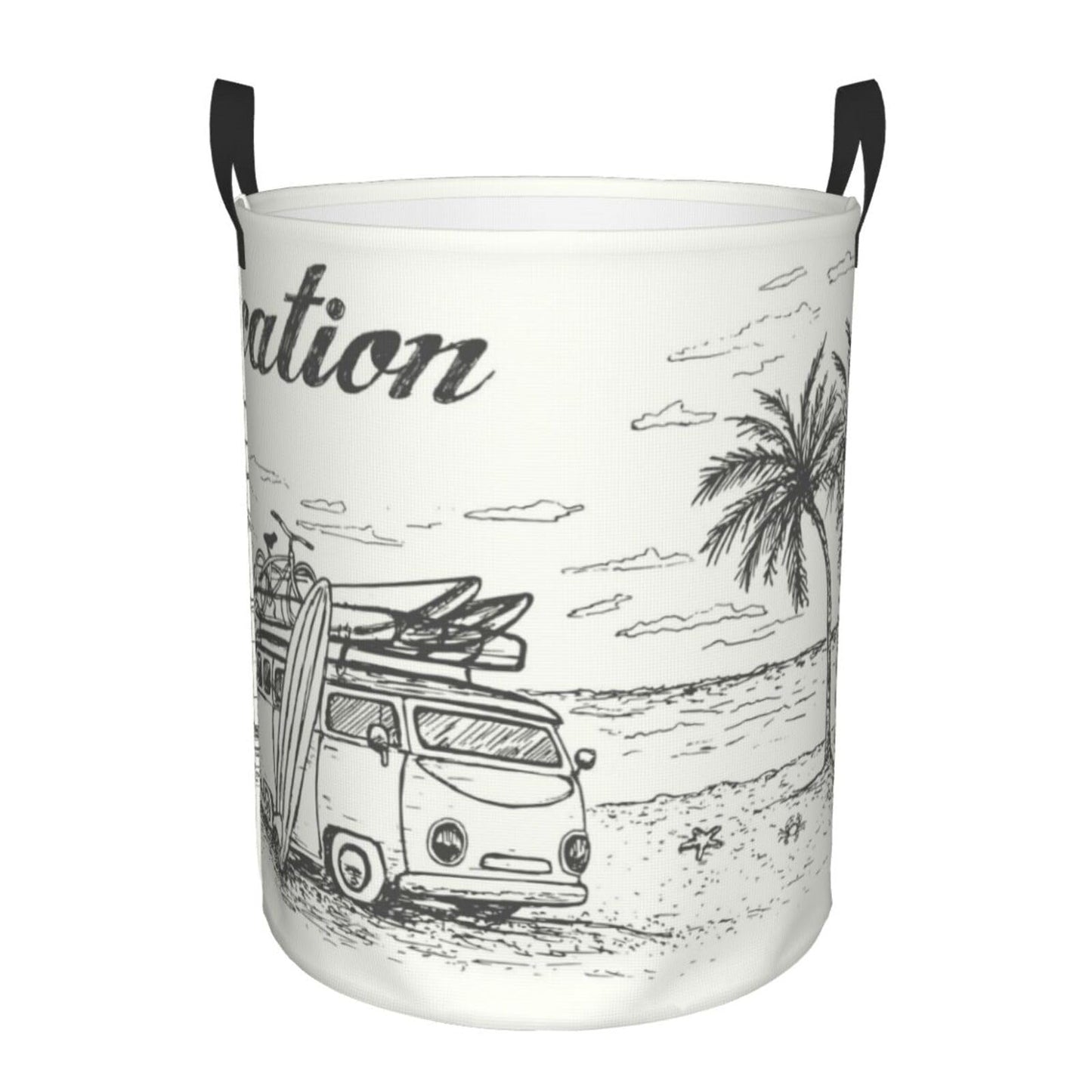 Pevtufa Summer Vacation Scene With Camping Van Foldable Laundry Basket Organizer,Fabric Clothes Toy Storage Basket Nursery Hampe